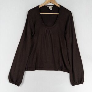 ExOfficio Sweater Womens Large Brown Cashmere Blend Scoop Neck Long Sleeve